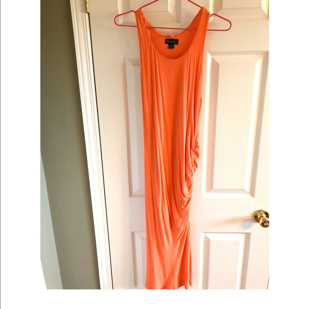 Seductions Coral MIDI Scrunch Dress